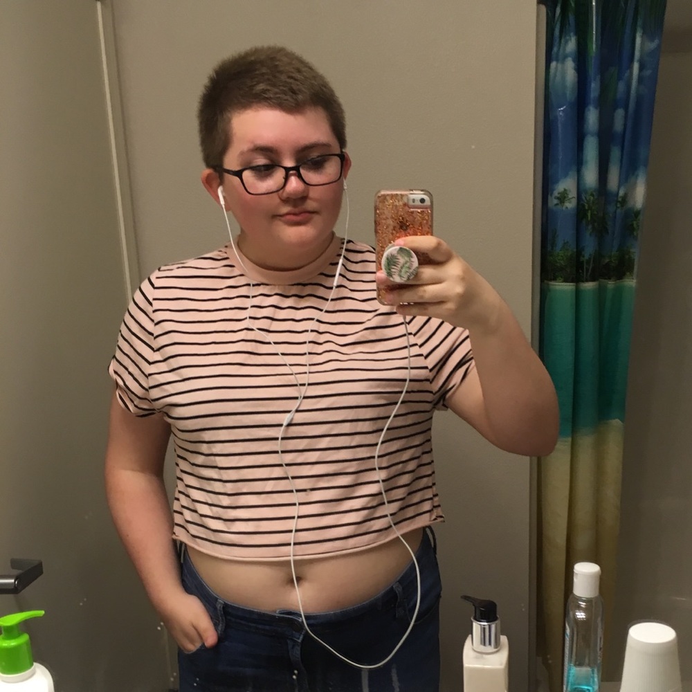 Pink & black striped crop top